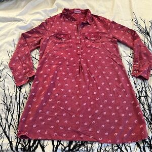 4Our Dreamers x Anthropologie bird red long sleeve shirt dress, swallow dove, XL